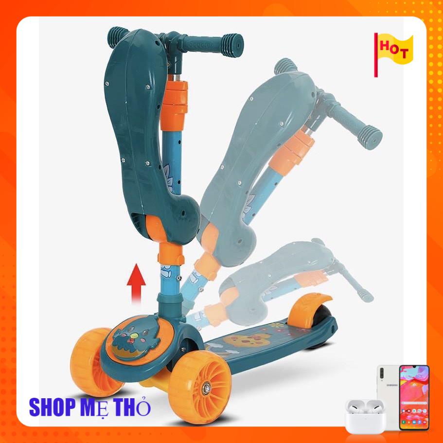 -[Quà Cho Bé] Xe Scooter, Xe Trượt Cho Bé Bánh Có Đèn Có Nhạc 3 in 1 Chịu Lực 90KG