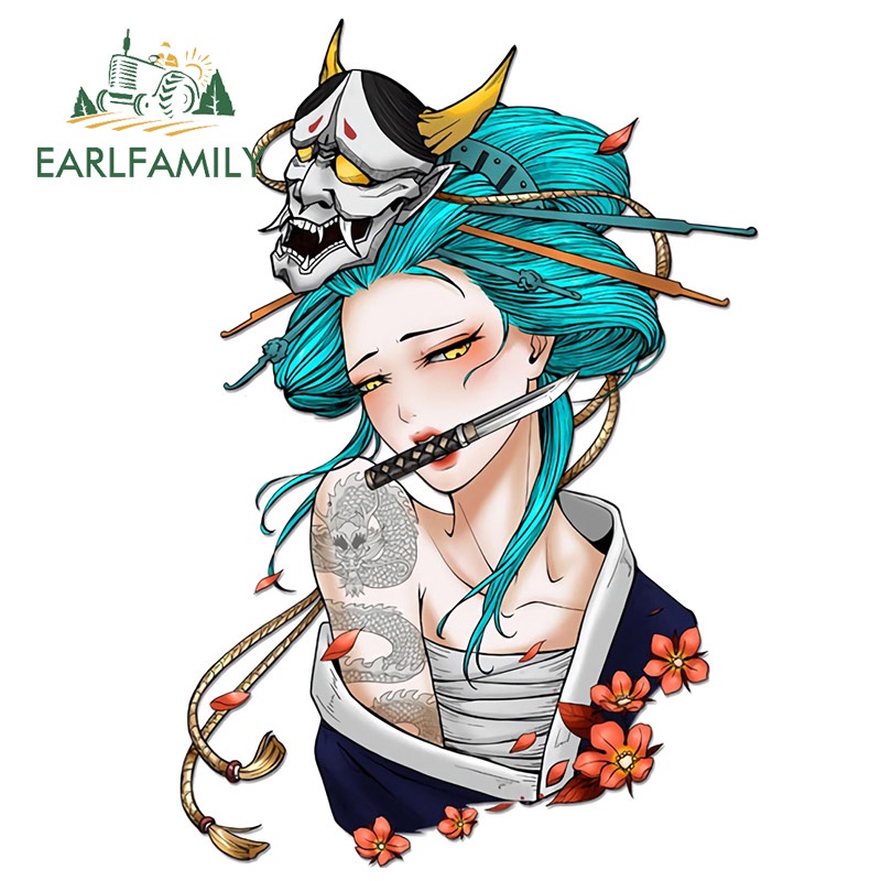 Earlfamily 13cm x 8.9cm Nữ Samurai Nhật Bản Xe Dán Vinyl Chống Thấm Nước Ngộ nghĩnh Decal Thân Xe Máy Campervan Đề Can