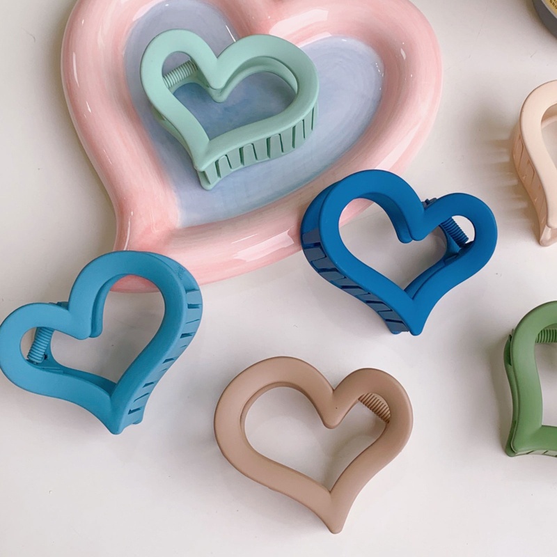 Kẹp Tóc Càng Cua Hình Trái Tim Chống Trượt Màu Nhám Dày Dặn Cho Nữ