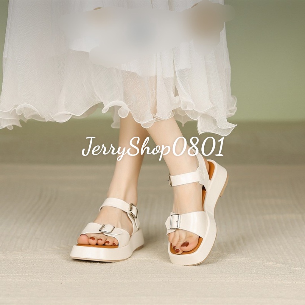 Sandal nữ đế BÁNH MÌ CAO 2P 2 KHÓA  ĐẾ NÂU mẫu mới đen trắng