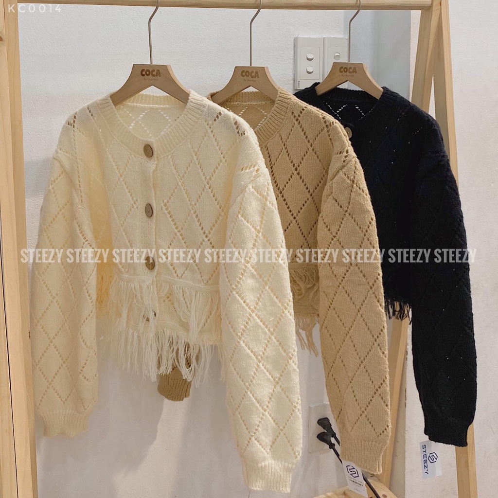 Áo khoác cardigan len crotop quả trám tua dua form vừa (Có sẵn/Ảnh thật)