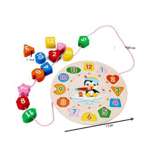 Đồng hồ xâu hạt bằng gỗ cho bé học xem giờ, học màu sắc, hình khối, rèn luyện khéo tay xâu hạt