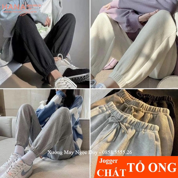 Quần jogger nữ ống rộng bo gấu có dây rút dáng quần nỉ nữ bo gấu vải tổ ong cao cấp đi học công sở tập gym thể thao ấm | BigBuy360 - bigbuy360.vn