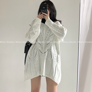Áo len trăngs cổ V -Váy nhung xếp li