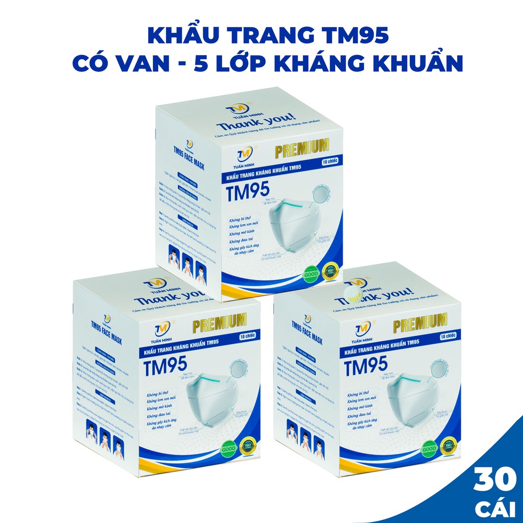 Hộp 20cái Khẩu Trang Tuấn Minh KN95/N95 6D Platinum 5 lớp chống bụi mịn PM2.5 công nghệ  Nhật Bản CHÍNH HÃNG