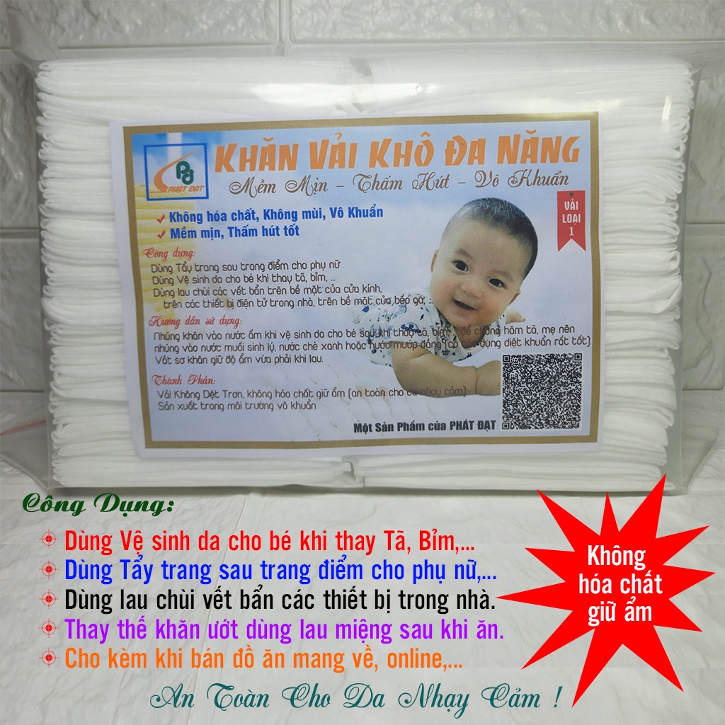 Khăn vải khô đa năng cho bé, trẻ sơ sinh Vải loại 1, Siêu tiết kiệm (170g 150 tờ)