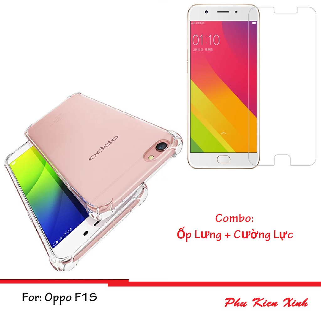 Oppo F1s Bộ Ốp Lưng Silicon Chống Sôc + Kính Cường Lực Trong Suốt Giá Rẻ