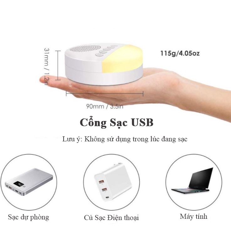 Máy nghe tiếng ồn trắng máy white noise tạo tiếng ru giúp bé ngủ ngon, sâu giấc,20 bài hát