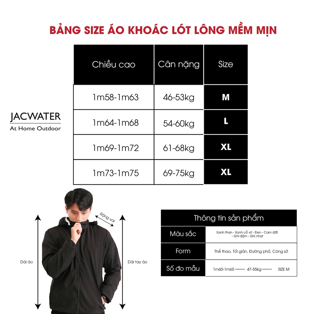 Áo khoác gió lót lông mềm nữ nam form rộng mùa đông chống nước cản bụi JACWATER V480