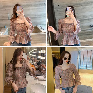 Áo Kiểu Ca Rô Dáng Ôm Dễ Phối Đồ Cho Nữ