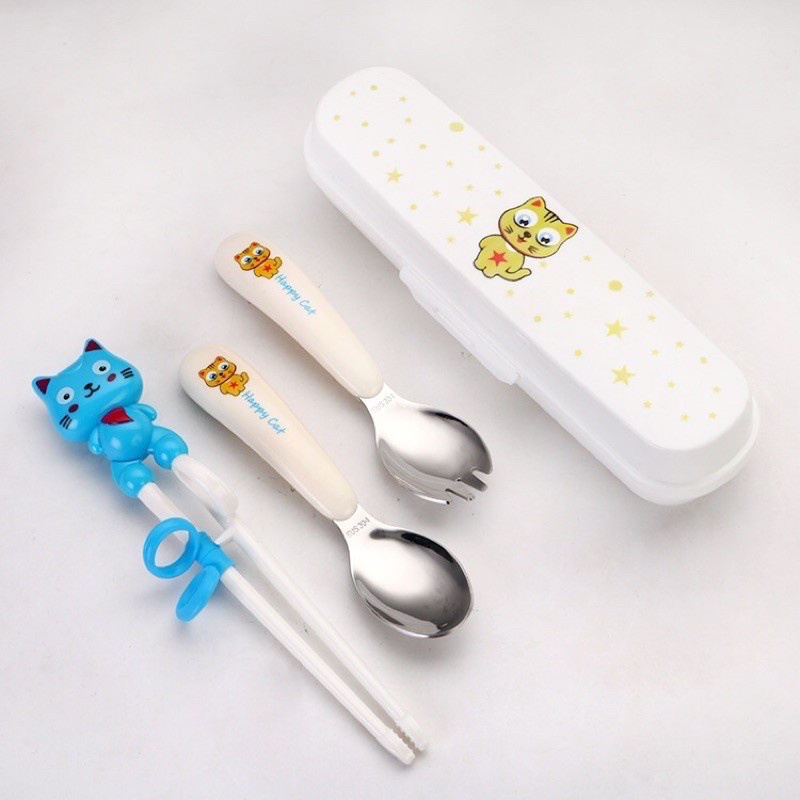 Bộ Muỗng Đũa Tập ăn cao cấp Họa Tiết Hoạt Hình Dễ Thương Cho Bé - KhoaiBaby