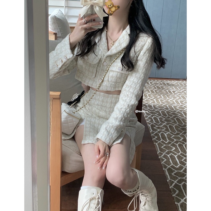 SET DẠ TWEED KÈM CHÂN VÁY SIÊU XINH THỜI TRANG NỮ THU ĐÔNG