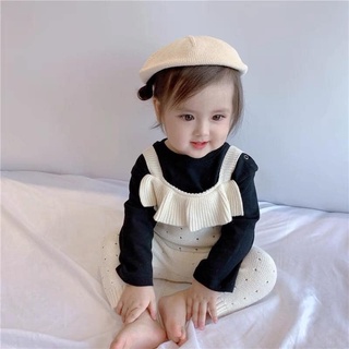 Set quần yếm len kèm áo thun cho bé_