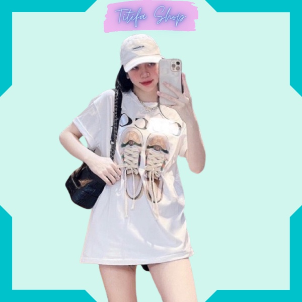 Áo Phông Phom Rộng Dấu Quần In Hình Đôi Giày Áo Thun Tay Lỡ Chất Vải Cotton - Titifa Shop