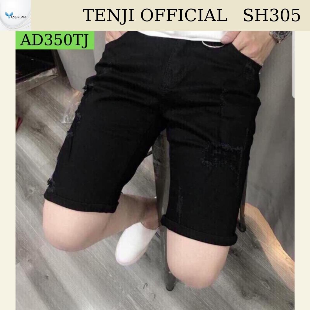 Quần short nam tenji sh305tj đùi jean nam chất bò co giãn đen rách xước trẻ trung phong cách hàn quốc (44-75kg)