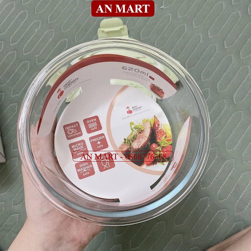 Hộp Đựng Thức Ăn Tròn - Hộp Cơm Thủy Tinh Văn Phòng Có thể Sử Dụng Quay Trong Lò Vi Sóng 400ml