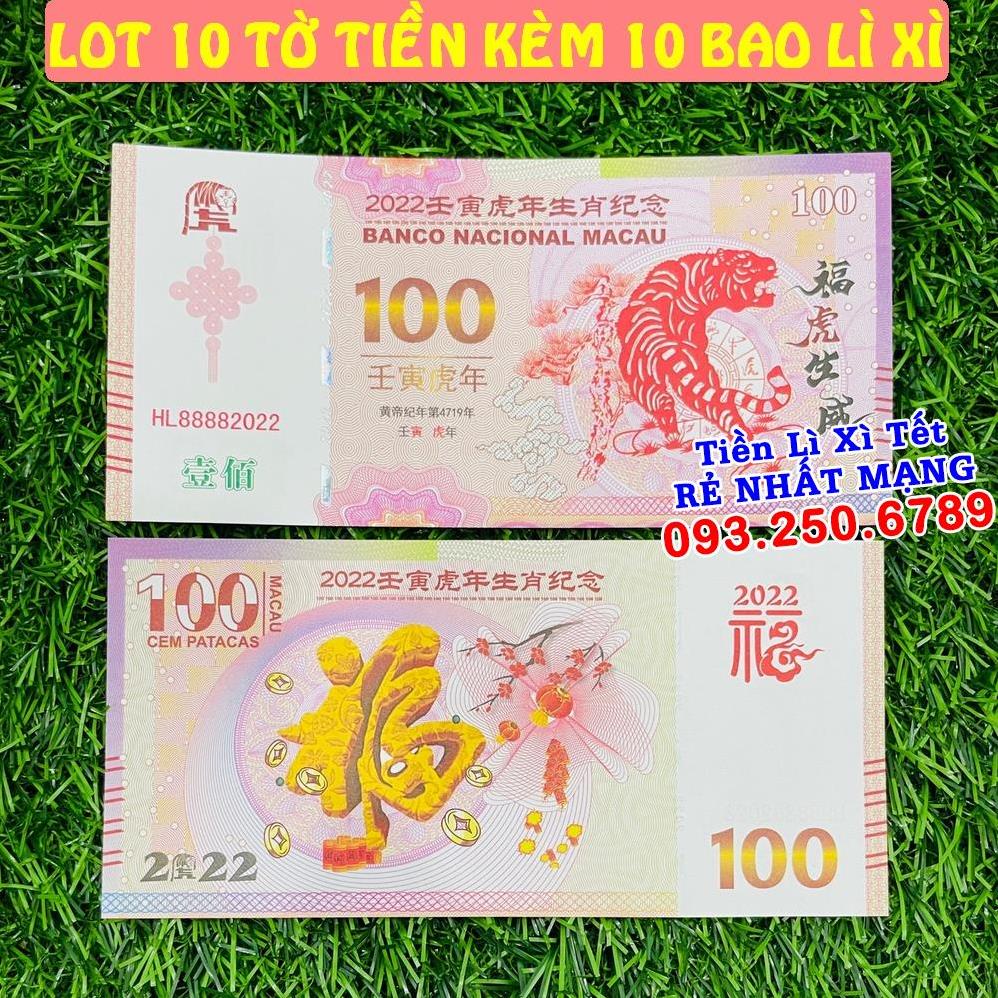 ⭐ FREE SHIP⭐ Combo 10 Tờ Tiền con Hổ 100 Macao lưu niệm, tặng bao lì xì tết Nhâm Dần, Quà Tết 2022
