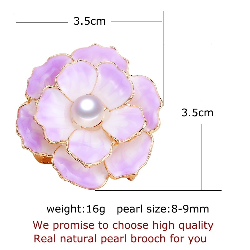 Ghim Cài Áo Hình Hoa Tráng Men Đính Ngọc Trai Tự Nhiên Đơn Giản Cho Nữ