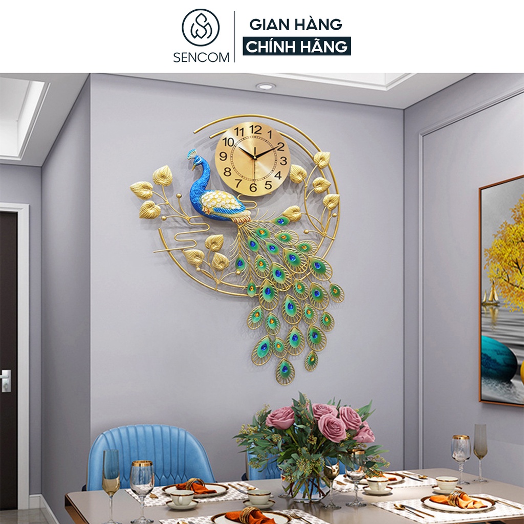 Đồng hồ treo tường nghệ thuật SENCOM hình con công decor trang trí nhà cửa mã 2878