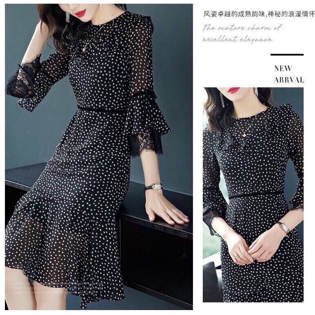 🎀🎀ĐẦM DÁNG SUÔNG CHẤM BI TAY LOE VOAN QC260829( HÀNG NHẬP)🍀😘🍒