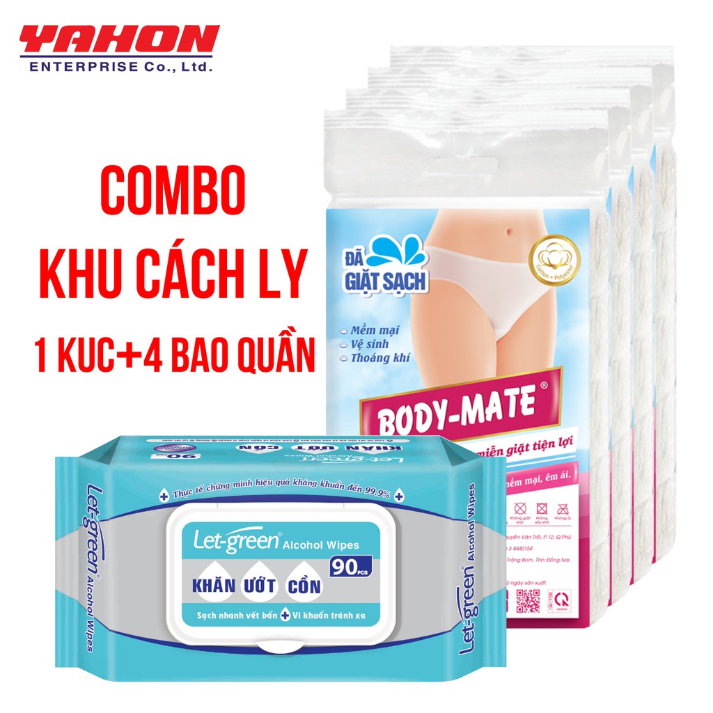 Combo Phòng Dịch Covid - 4 Bao Quần Lót Nữ Body-Mate và 1 Bao Khăn Ướt Cồn Diệt Khuẩn Let-Green 90 Miếng