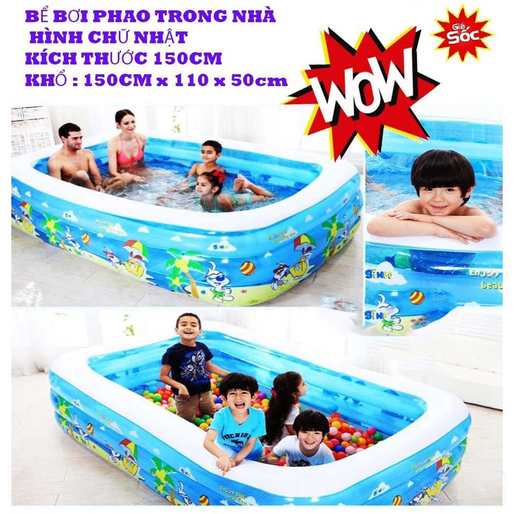 [HOT] Bể Bơi Phao Cho Bé Trong Nhà 3 Tầng 1m5 (150Cm) Hình Chữ Nhật 150x110x50 Bồn Tắm Hơi Cho Bé - DÀY DẶN - AN TOÀN