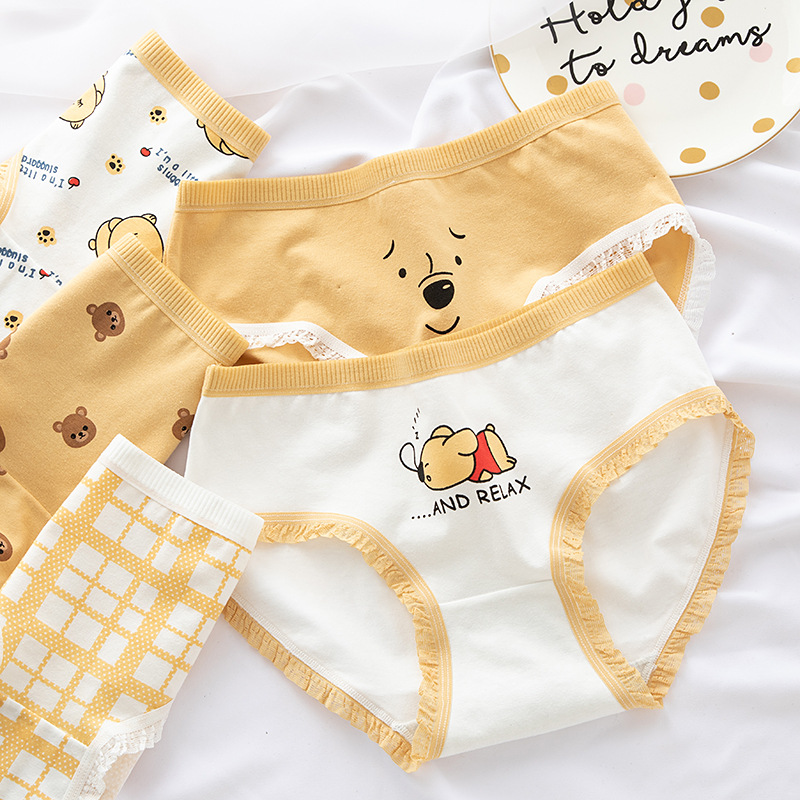 Quần Lót Levao Cotton Lưng Vừa In Hình Gấu Xinh Xắn Thoải Mái Cho Nữ