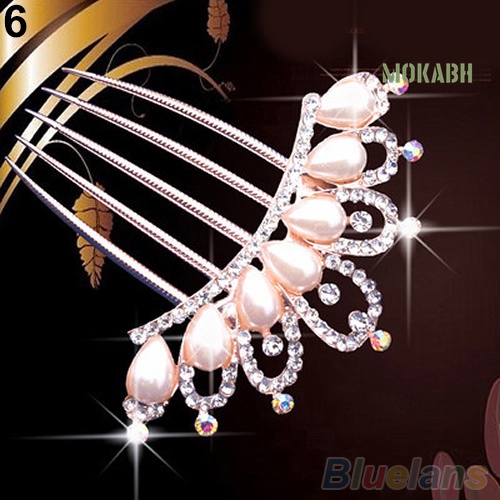 Lược Cài Tóc Hình Con Công Đính Đá Và Ngọc Trai Giả Cho Cô Dâu