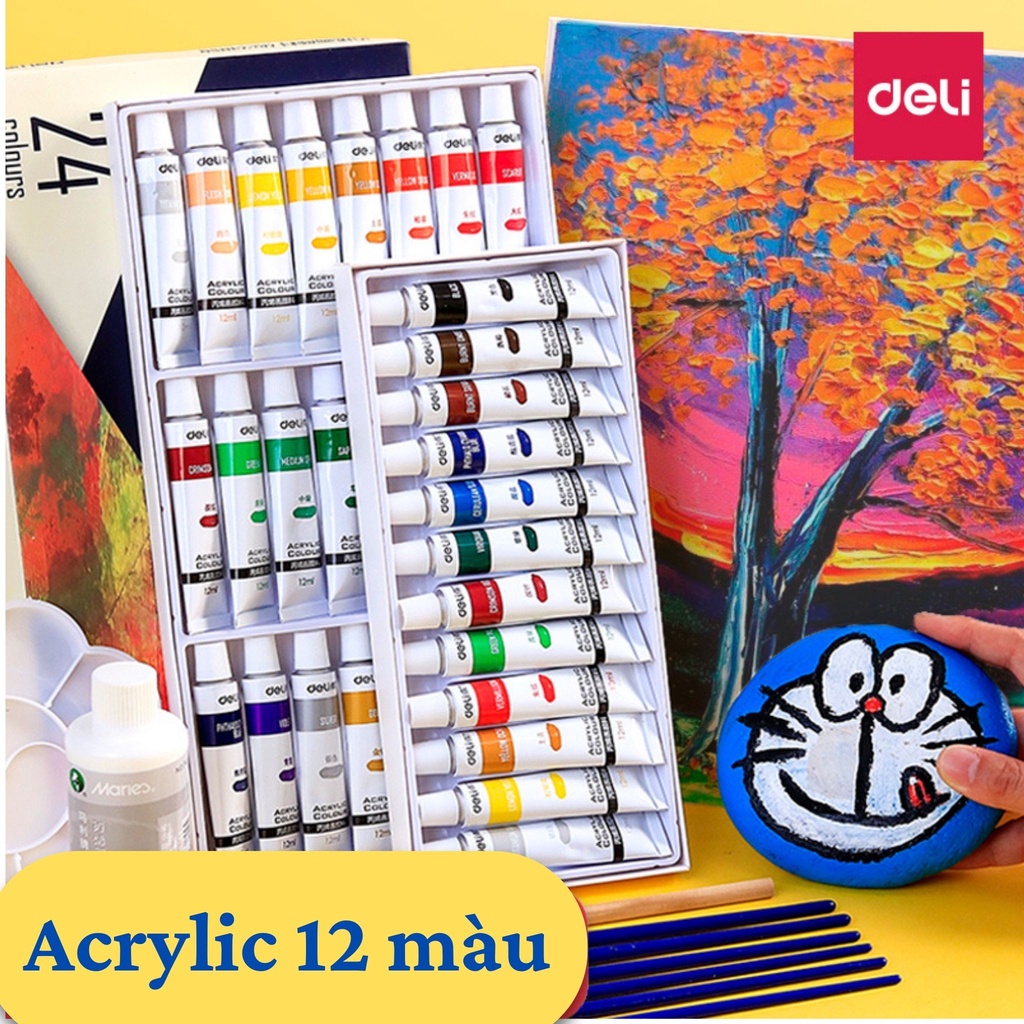 Màu Vẽ Acrylic Dạng Tuýp 12ml Chuyên Nghiệp DELI vẽ vải vẽ giày