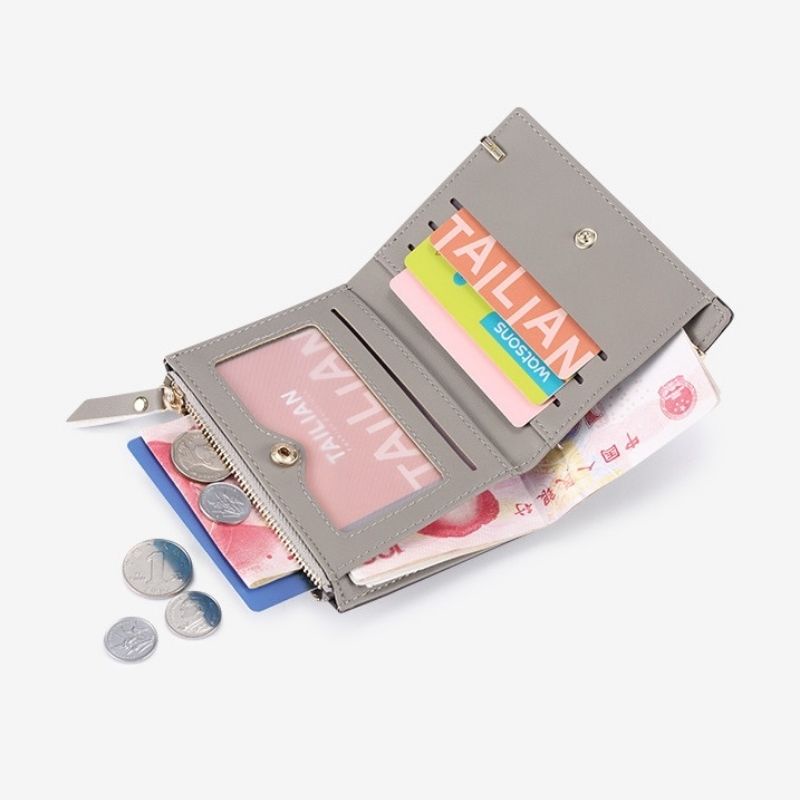 Ví nữ ngắn mini cầm tay Tuinhacam ví gập nữ mini nhiều ngăn đựng thẻ, đựng tiền nhỏ gọn dáng gập chất liệu da PU cao cấp