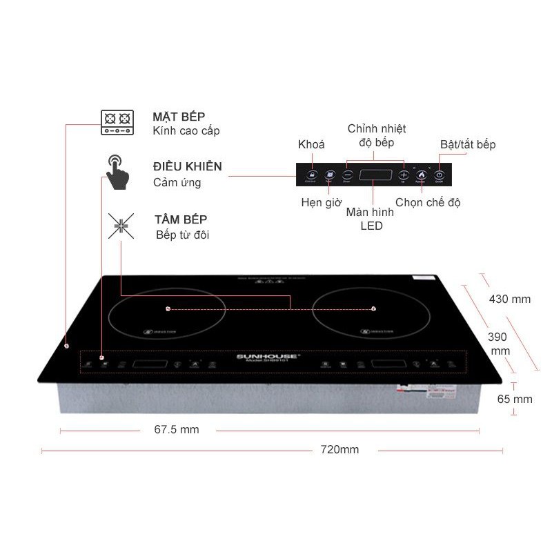 Bếp Điện Từ Đôi Âm Sunhouse SHB9101 - Hàng chính hãng