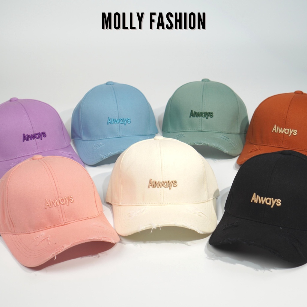 Mũ lưỡi trai Unisex  Nón kết Ulzzang thêu ALWAYS rách tua rua chất kaki Molly Fashion – NK16