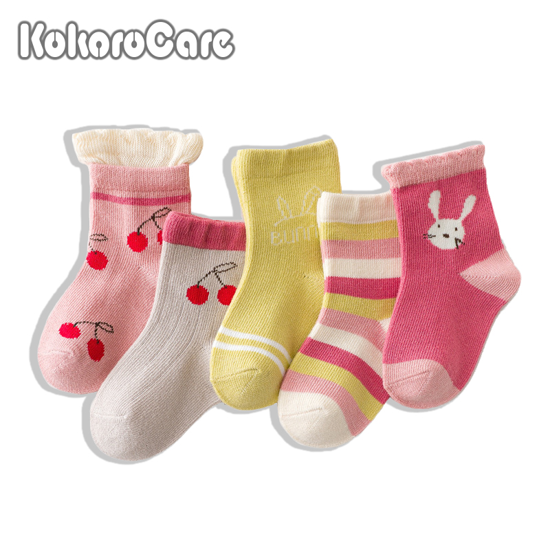 Bộ 5 Đôi Tất Kokorocare S / M / L / Xl /XXl 2021 Hình Thỏ Hồng Đáng Yêu Cho Bé 0-8 Tuổi