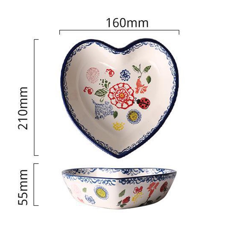 Bát tô sứ hình trái tim hoạ tiết hoa và bướm kiểu Bắc Âu