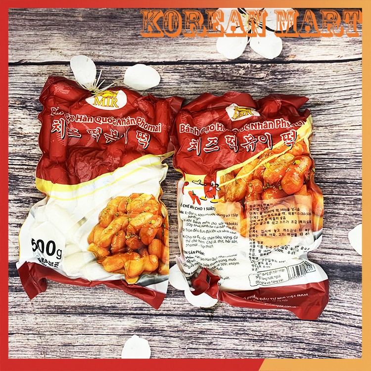 Bánh gạo phô mai Hàn quốc tokbokki Mir gói đỏ 1kg gồm 2 gói 500g