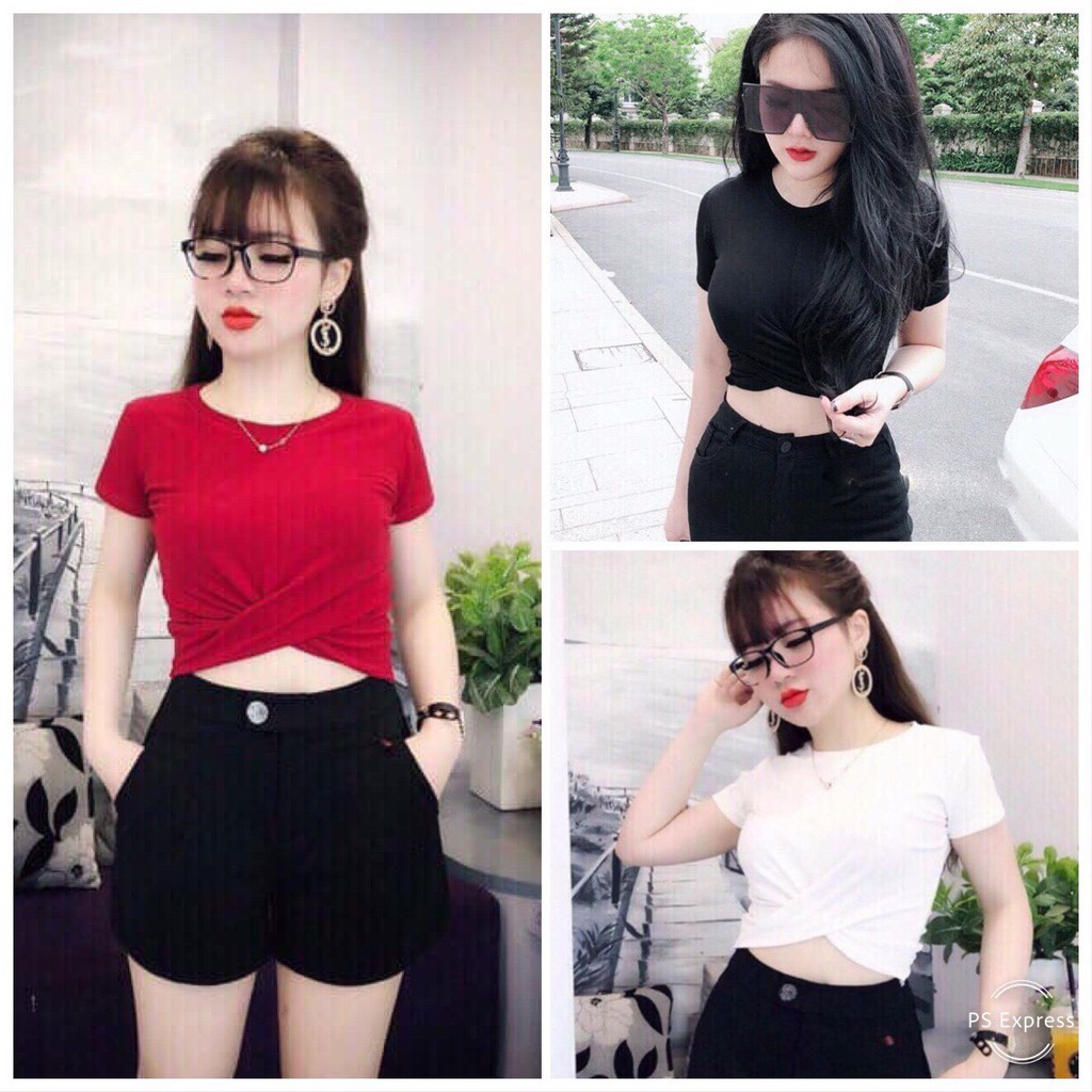 Áo Croptop Xoắn Eo Thun Tăm