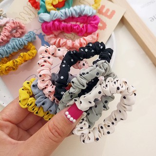 Chun buộc tóc vải Scrunchies kiểu Hàn Quốc họa tiết chấm bi cỡ nhỏ nhiều màu
