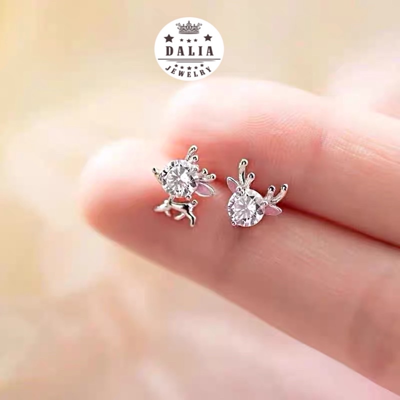 Bông tai bạc nữ hình con tuần lộc DaLiA Jewelry khuyên tai bạc cá tính cho nàng chuẩn bạc 925