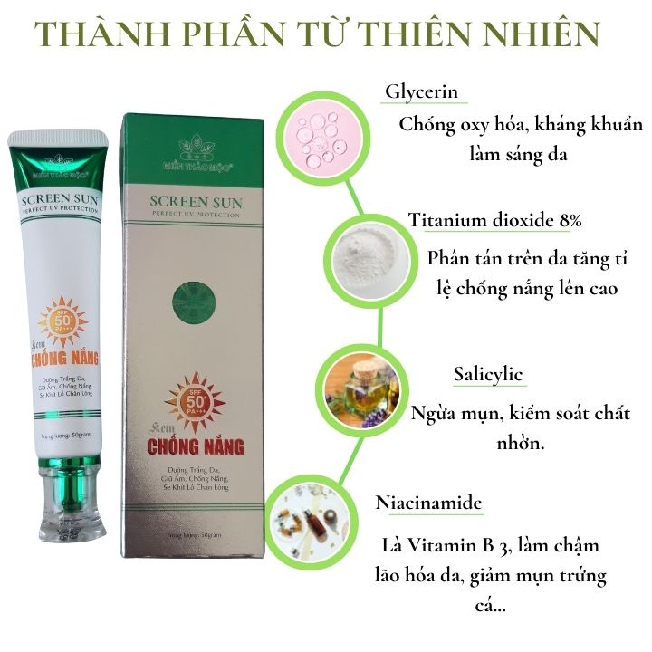 👍Kem chống nắng cho da dầu da mụn khô Screen Sun dưỡng trắng da giữ ẩm se khít lỗ chân lông👍Miền Thảo Mộc👍