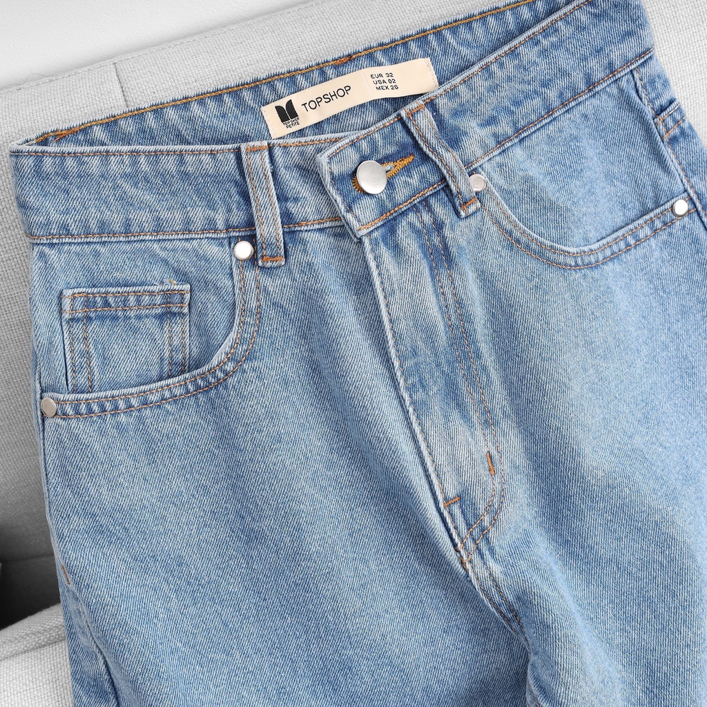 Quần Mom Jeans Nữ Lưng Cao Màu Xanh M-02D