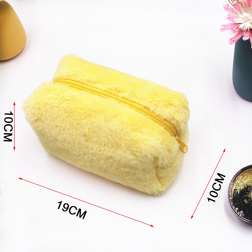 Túi Đựng Bút / Mỹ Phẩm Phủ Lông Màu Macaron Dễ Thương Nhỏ Gọn Tiện Dụng