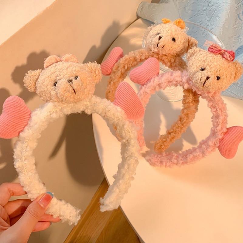 [Mã FAMARAL1 giảm 10K đơn 50K]Bờm cài tóc con gấu trái tim hồng lông xù dễ thương cute phong cách Hàn Quốc