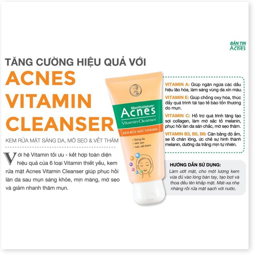 [Mã chiết khấu giảm giá sỉ sản phẩm chính hãng] Sữa rửa mặt Acnes Vitamin Cleanser- hỗ trợ làm sáng da, tăng cường phục