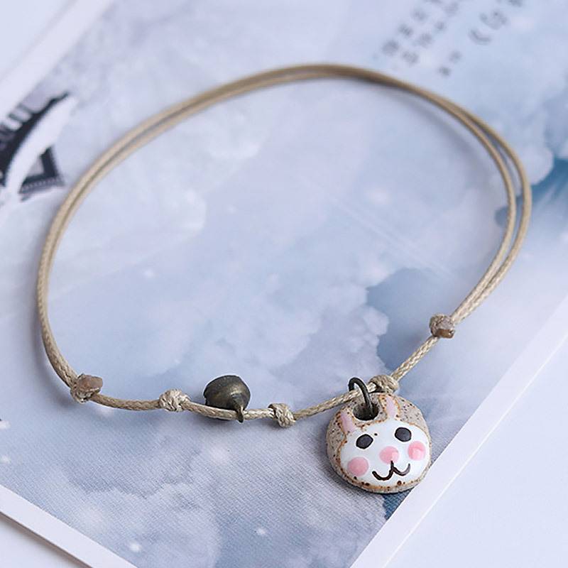 Vòng đeo tay dây bện mặt gốm phong cách retro đáng yêu | BigBuy360 - bigbuy360.vn