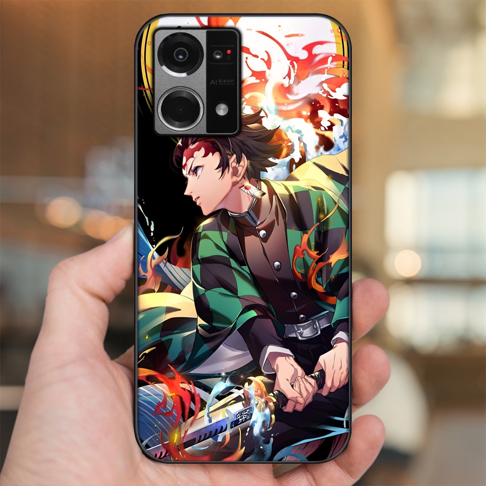 Ốp lưng Oppo Reno 7 4G viền đen in hình Tanjiro Kimetsu No Yaiba