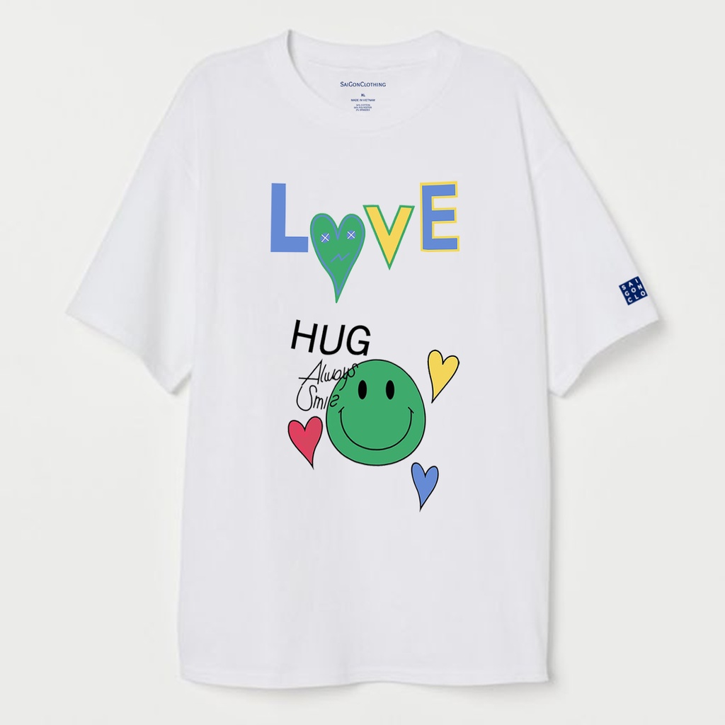 Áo thun Tay lỡ Form rộng Unisex Cotton 35/65 Sai Gon Clothing In hình MẶT CƯỜI