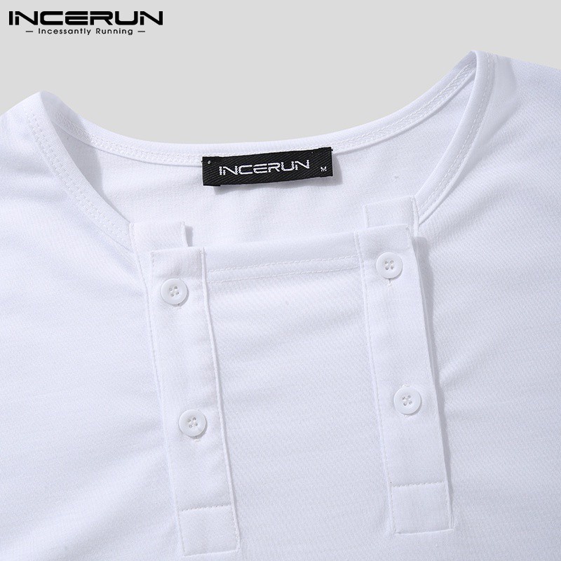 Áo INCERUN tay ngắn màu trơn dáng rộng thời trang dành cho nam