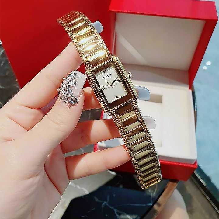 Đồng hồ Nữ Ra do mặt vuông thép không rỉ cao cấp thời trang nữ mạ mầu vàng sang trọng kính cao cấp chống xước