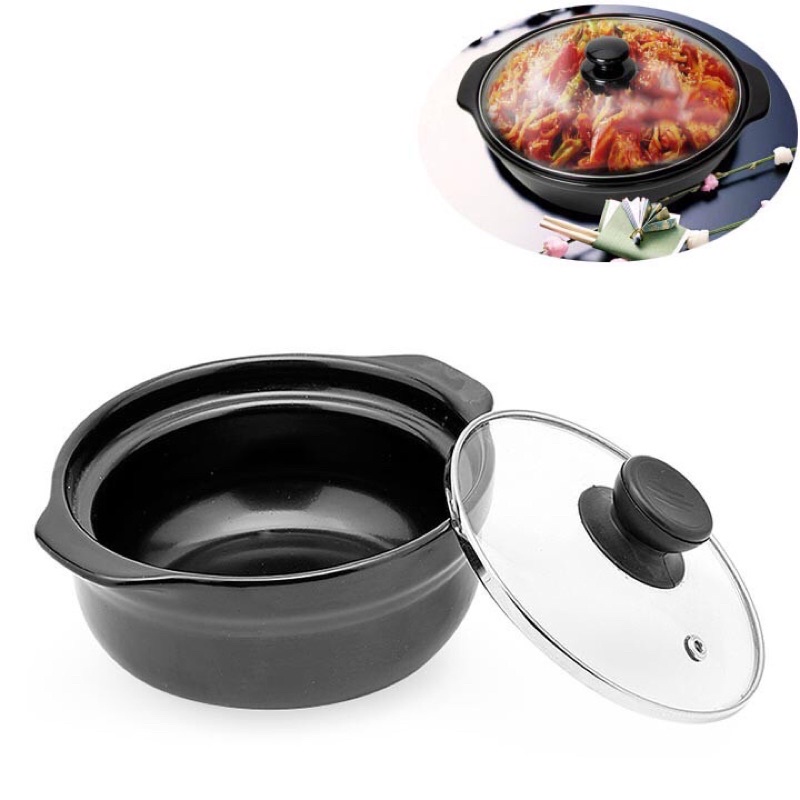 Nồi Đất Tráng Men Nắp Kính Cao Dầy Dặn.