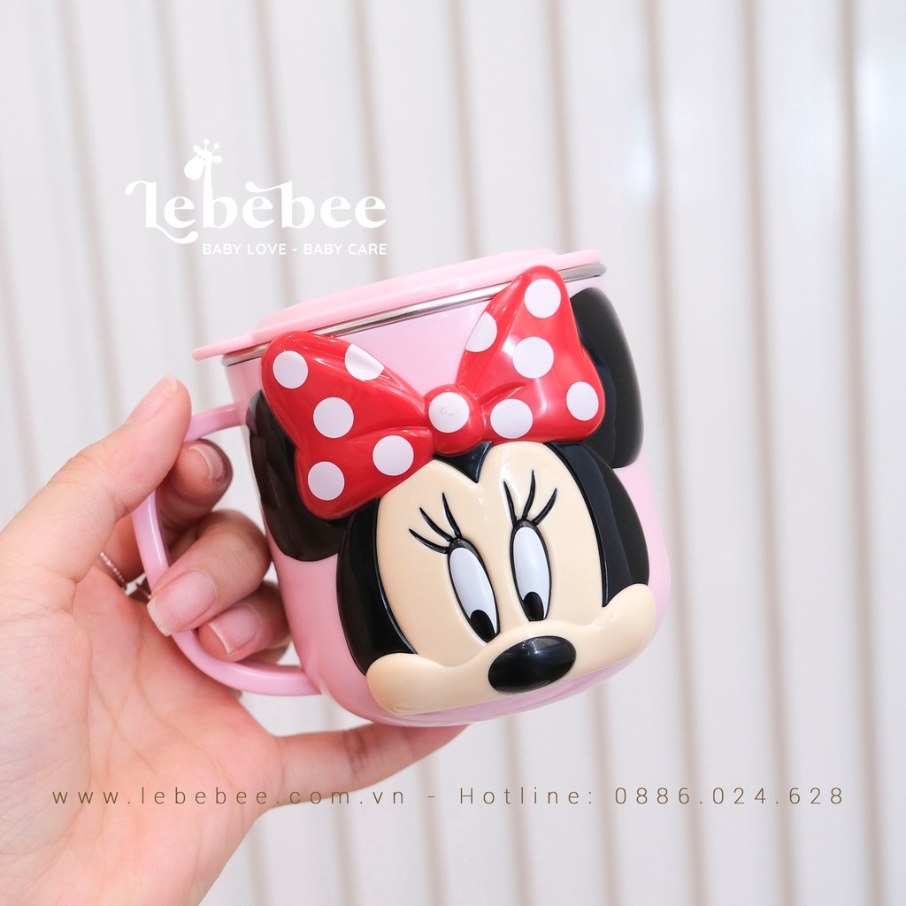 Cốc uống nước inox có nắp họa tiết 3D Disney cho bé - Lebebee